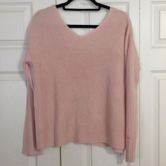 GARAGE NWT Boxy Distressed Slouchy V-Neck Peach Whip Sweater Small Boho Chic - Picture 9 of 11